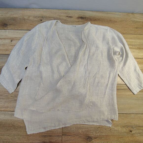 Linen Sweaters - Pure Linen Gauze Kimono Cardigan Duster Wrap Coastal Grandmother Shrug Large